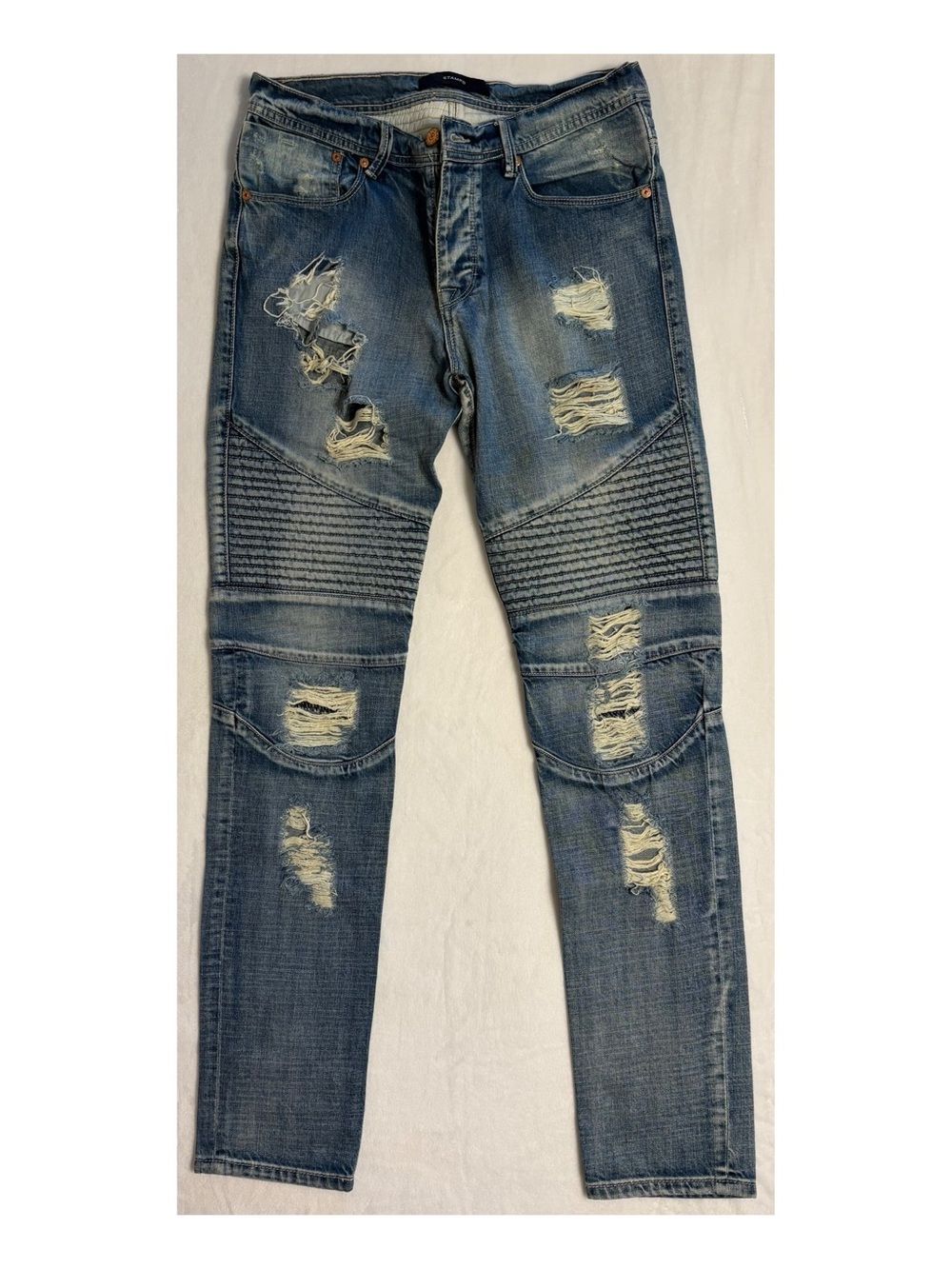 Stampd Distressed Blue Slim Moto Jeans